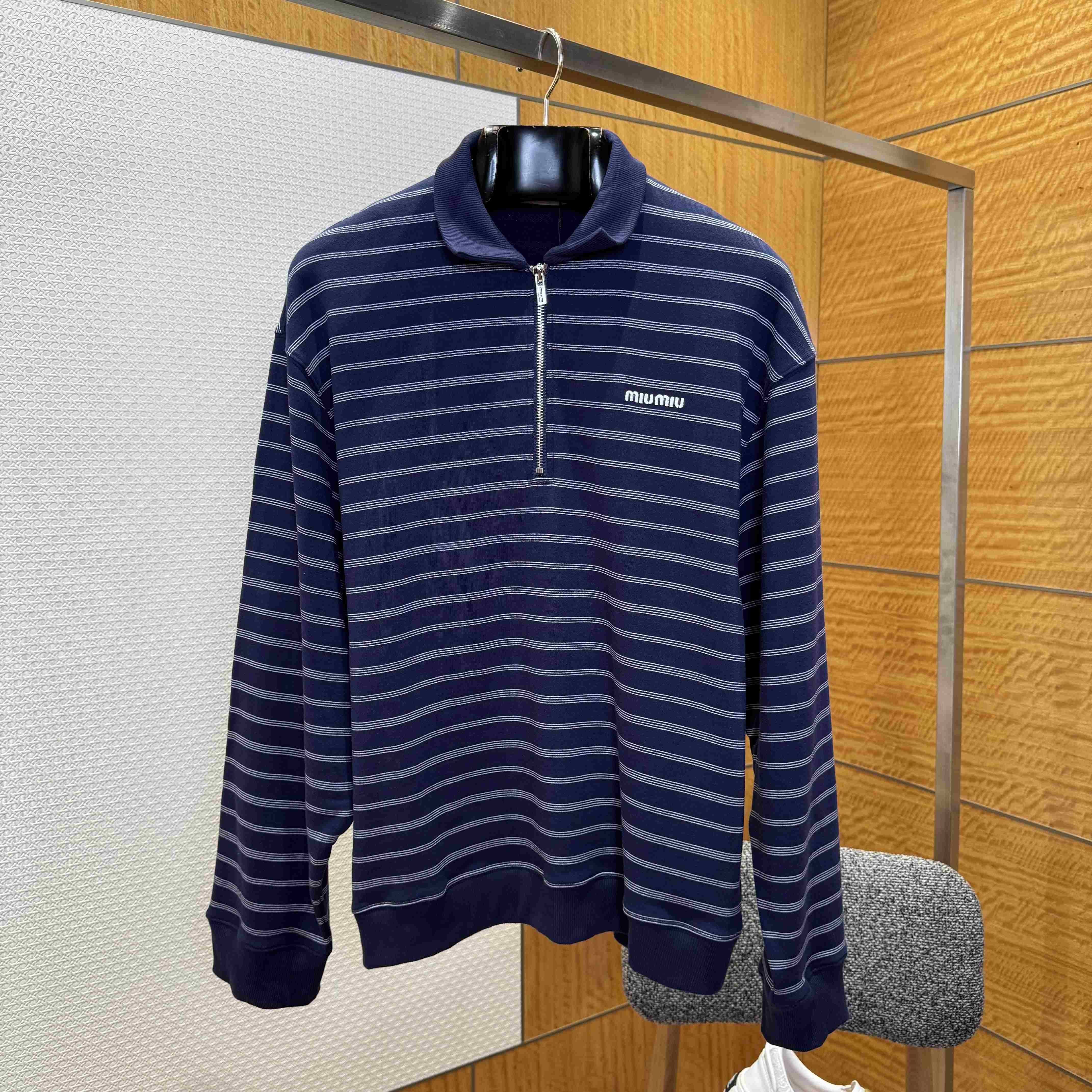 Miu Miu Striped ZIp-Up Polo Shirt - DesignerGu