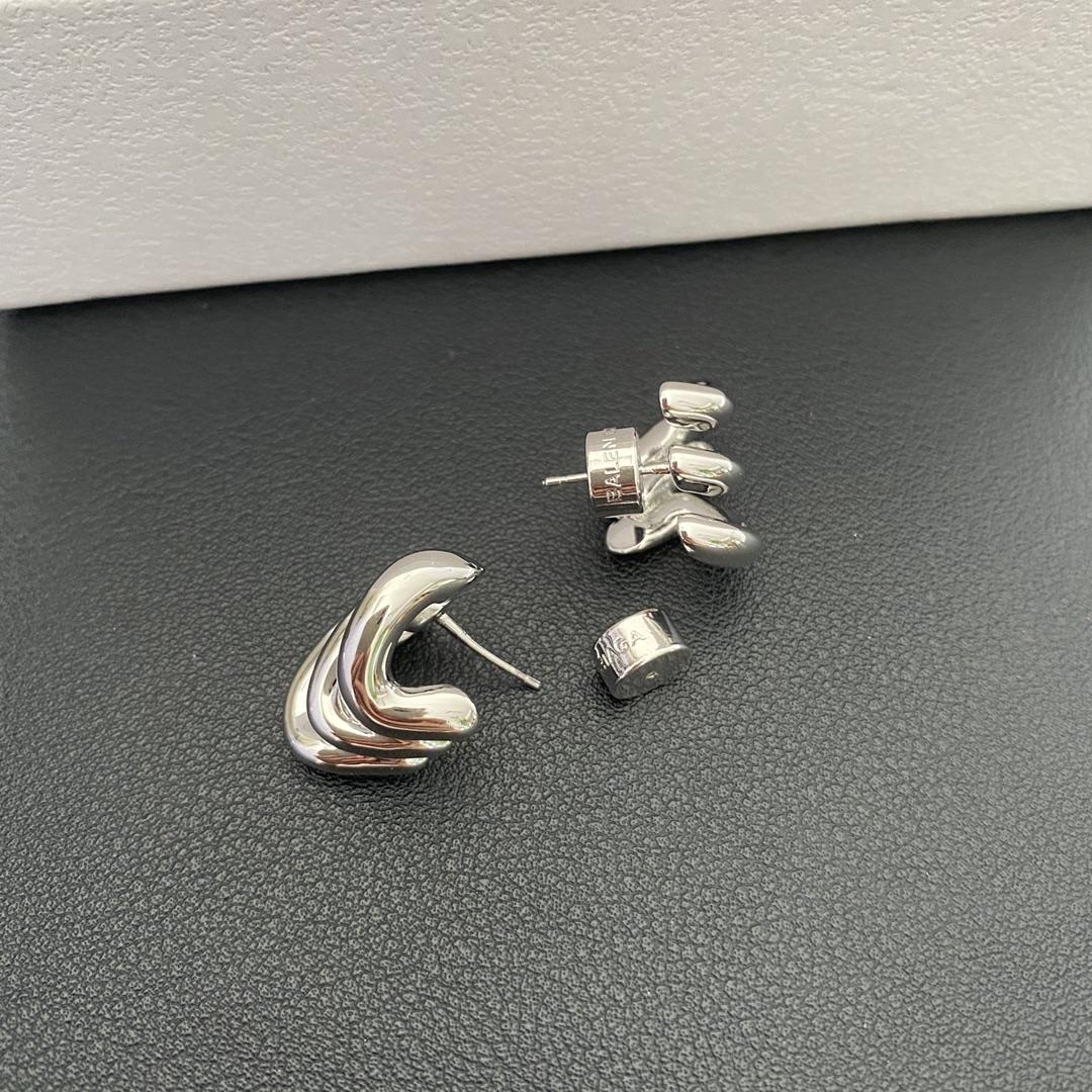 Balenciaga Loop Trio Earrings In Shiny Silver Brass - DesignerGu