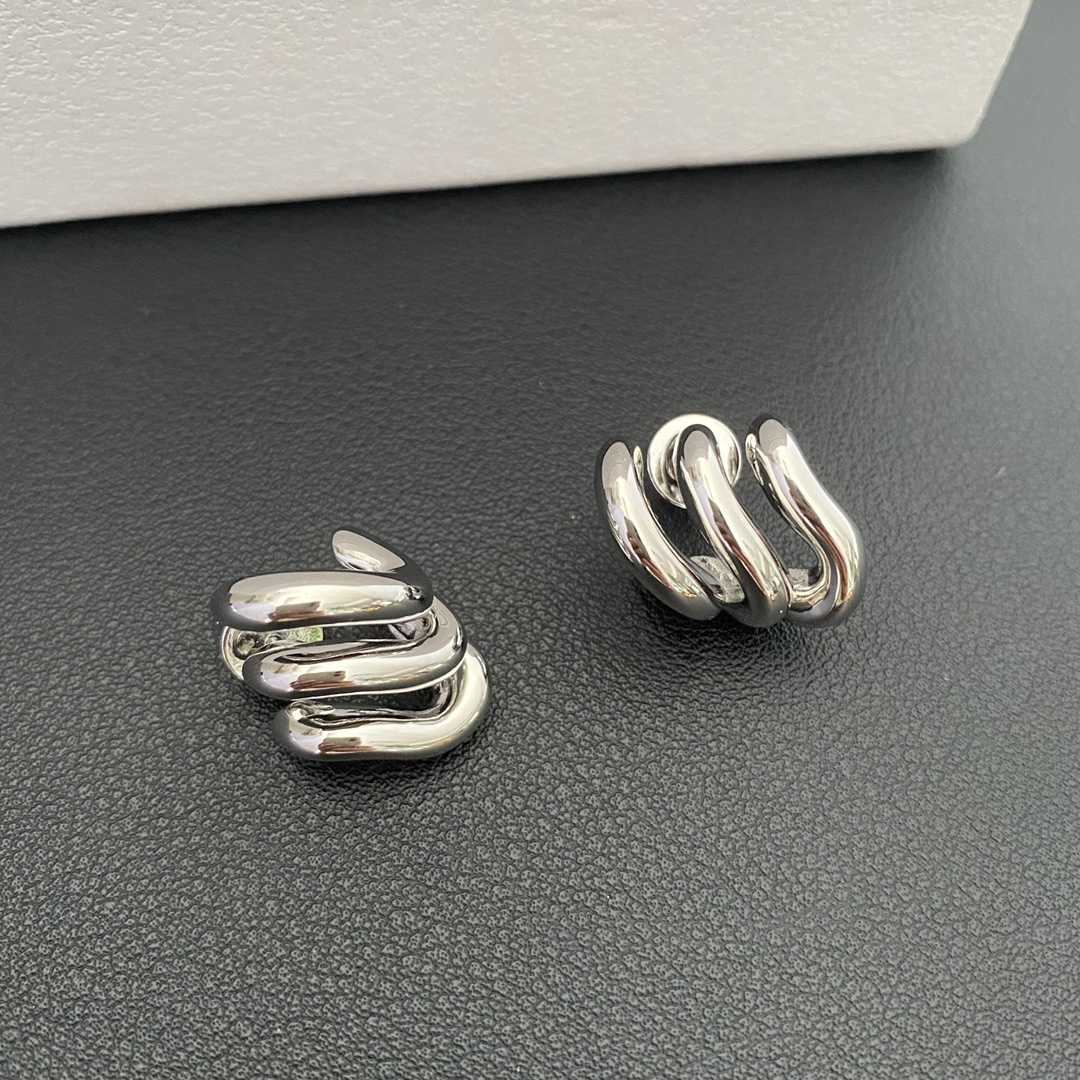 Balenciaga Loop Trio Earrings In Shiny Silver Brass - DesignerGu