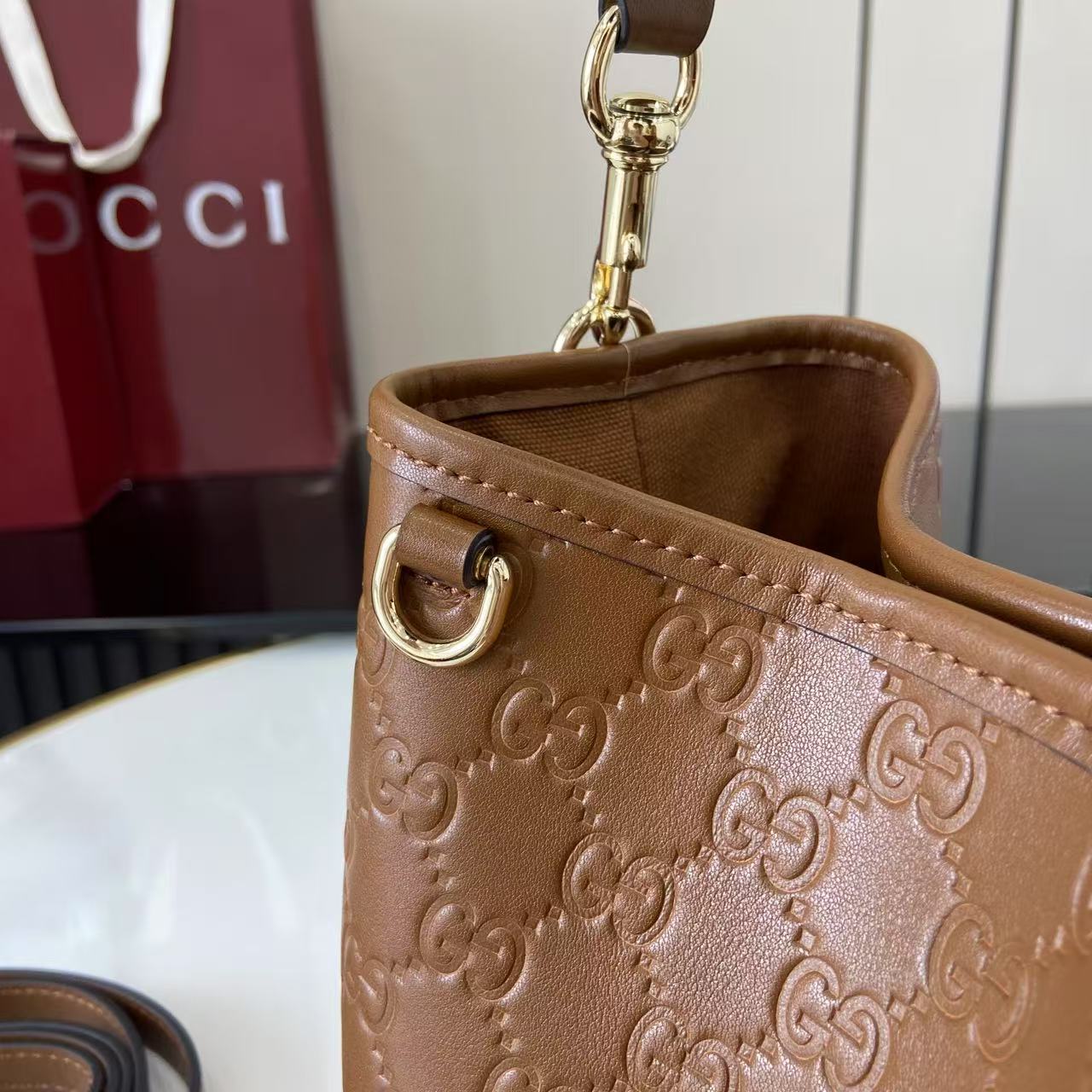 Gucci GG Emblem Small Bucket Bag  - DesignerGu