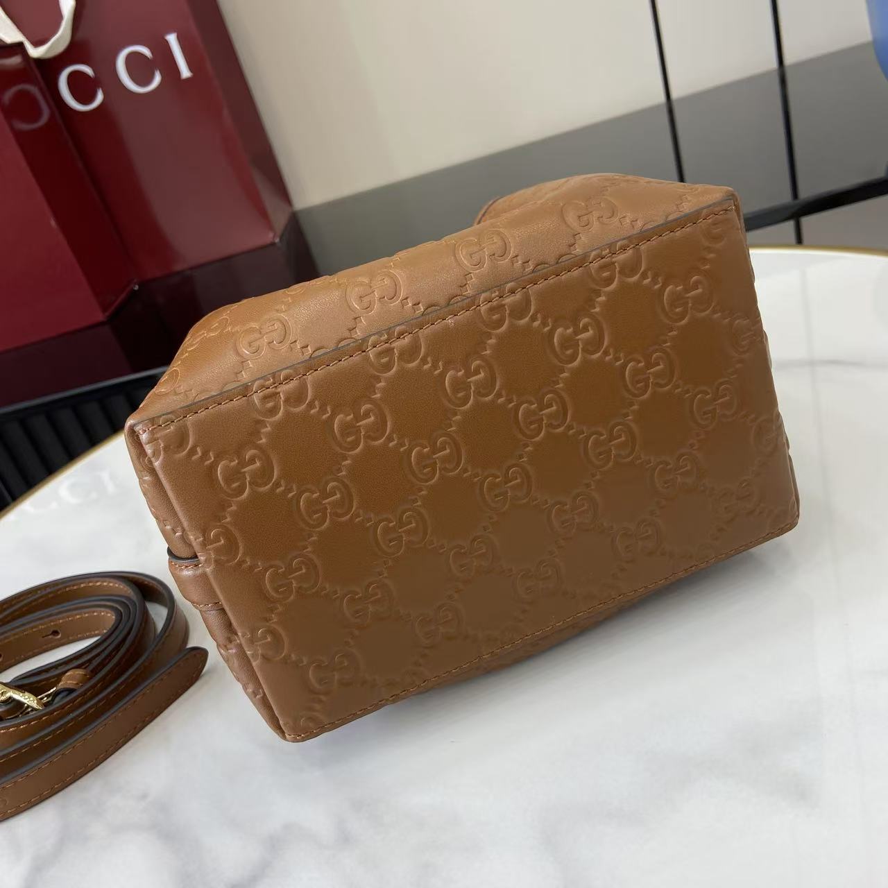 Gucci GG Emblem Small Bucket Bag  - DesignerGu