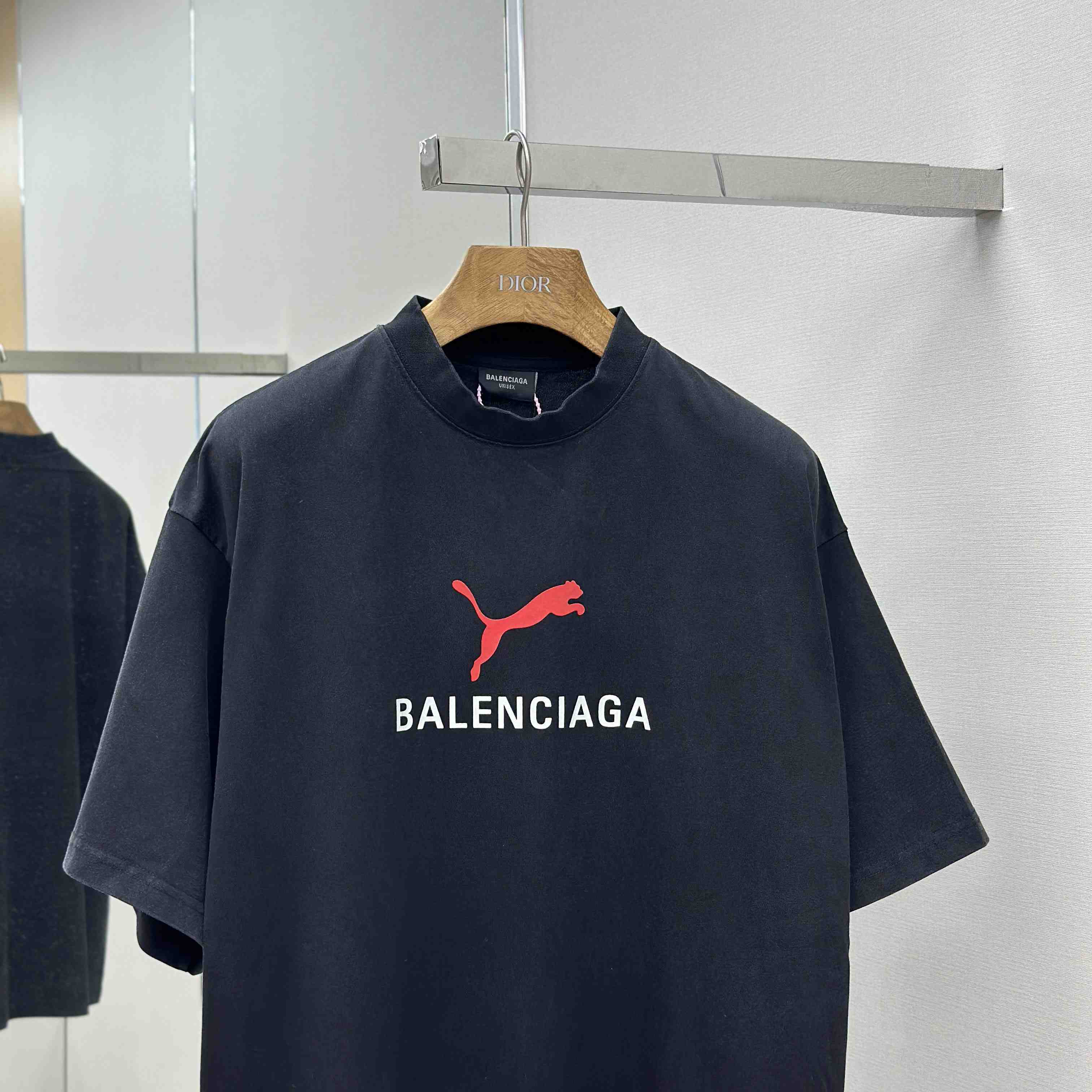 Balenciaga I PUMA Oversized T-Shirt in faded washed black dry jersey - DesignerGu