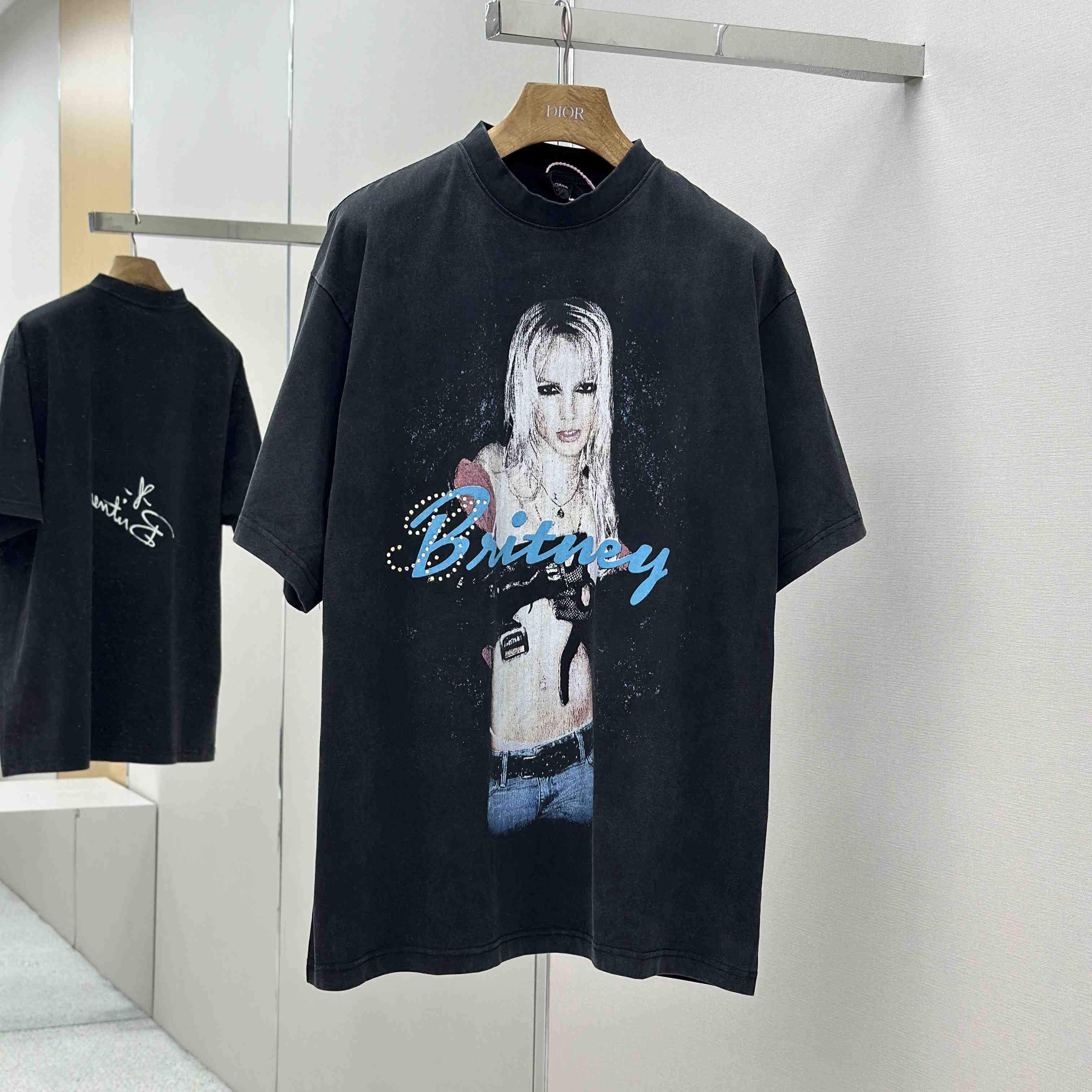 Balenciaga Music | Britney Spears Series Oversized T-Shirt In Faded Black - DesignerGu