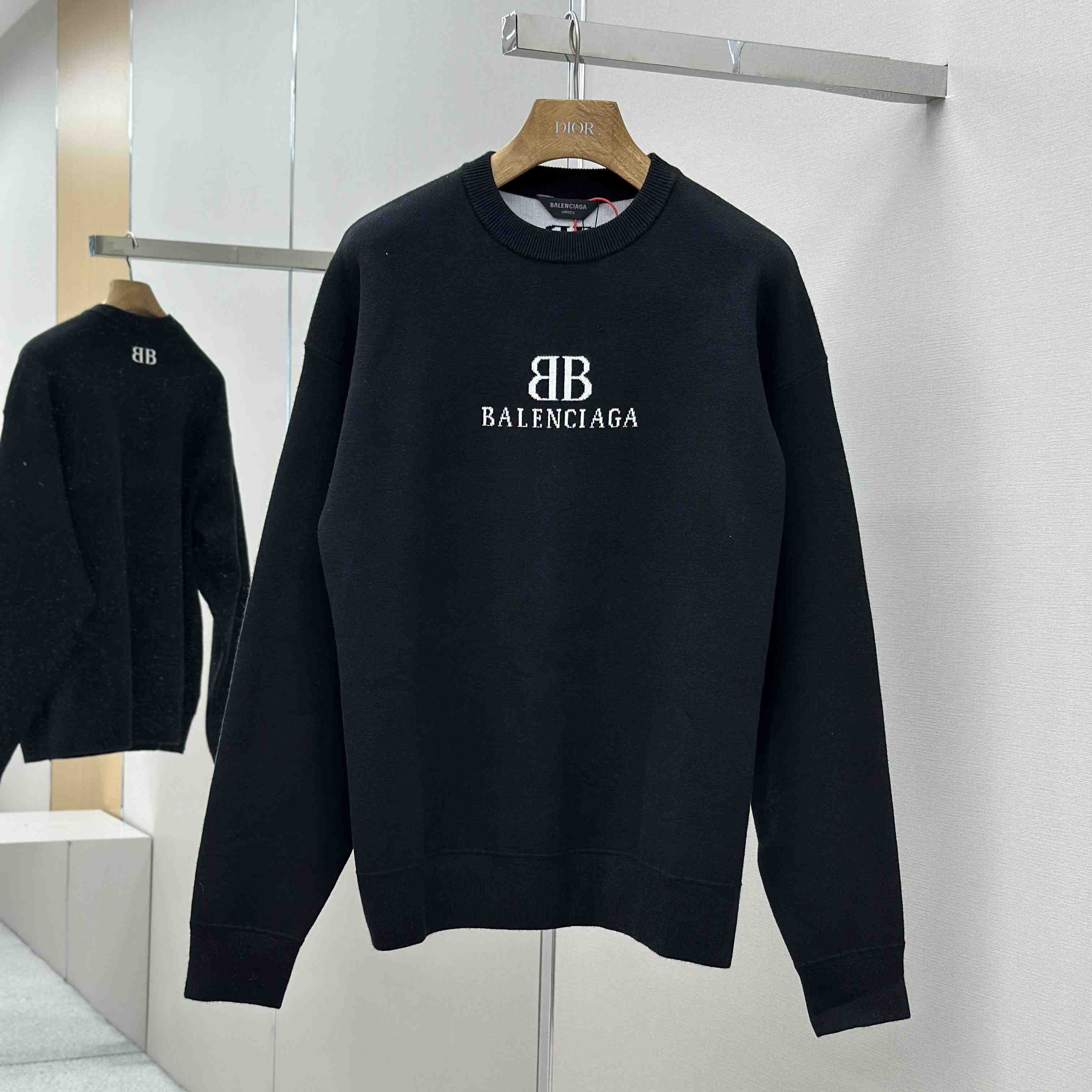 Balenciaga Crewneck Sweater In Black And White Wool Knit - DesignerGu
