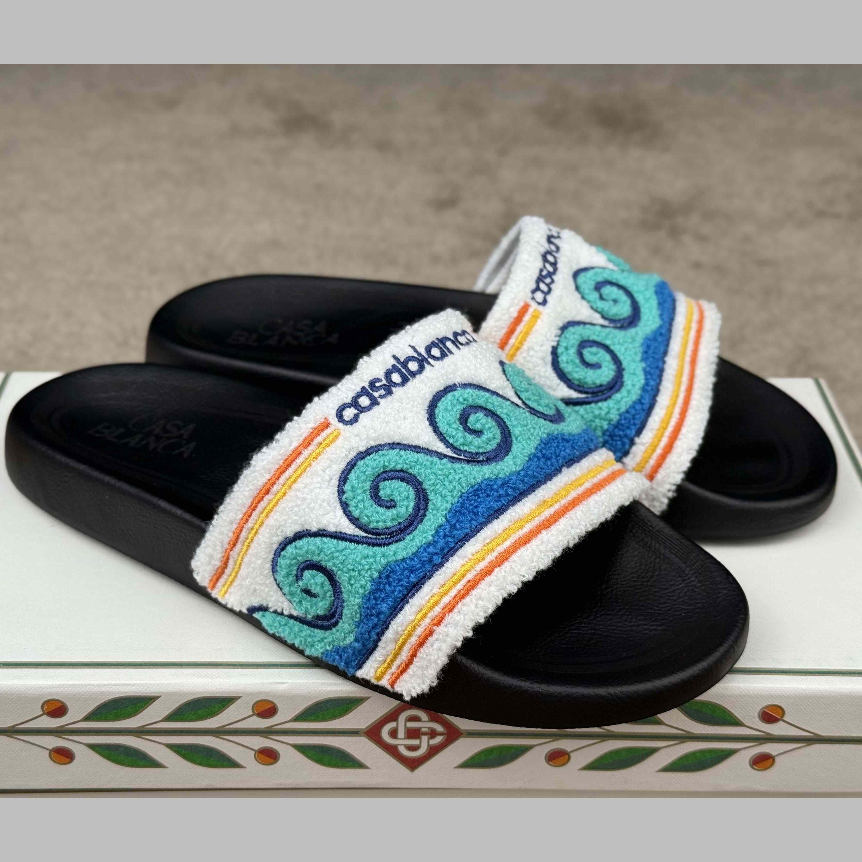 Casablanca Men's Embroidered Terry Slide Sandals - DesignerGu