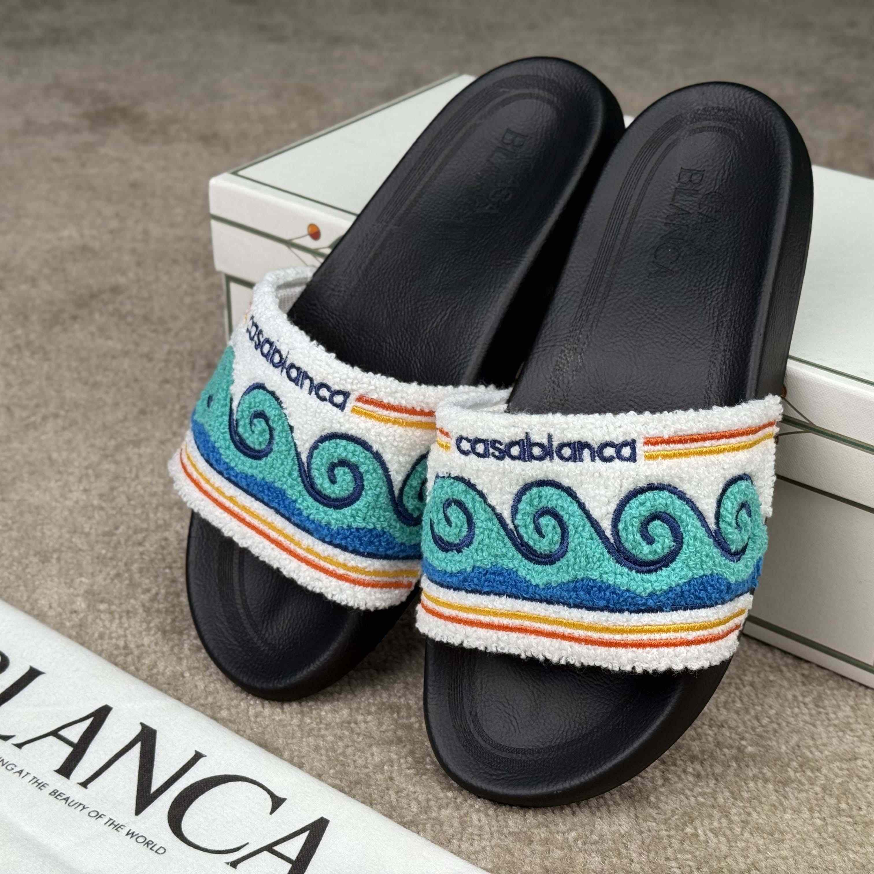Casablanca Men's Embroidered Terry Slide Sandals - DesignerGu
