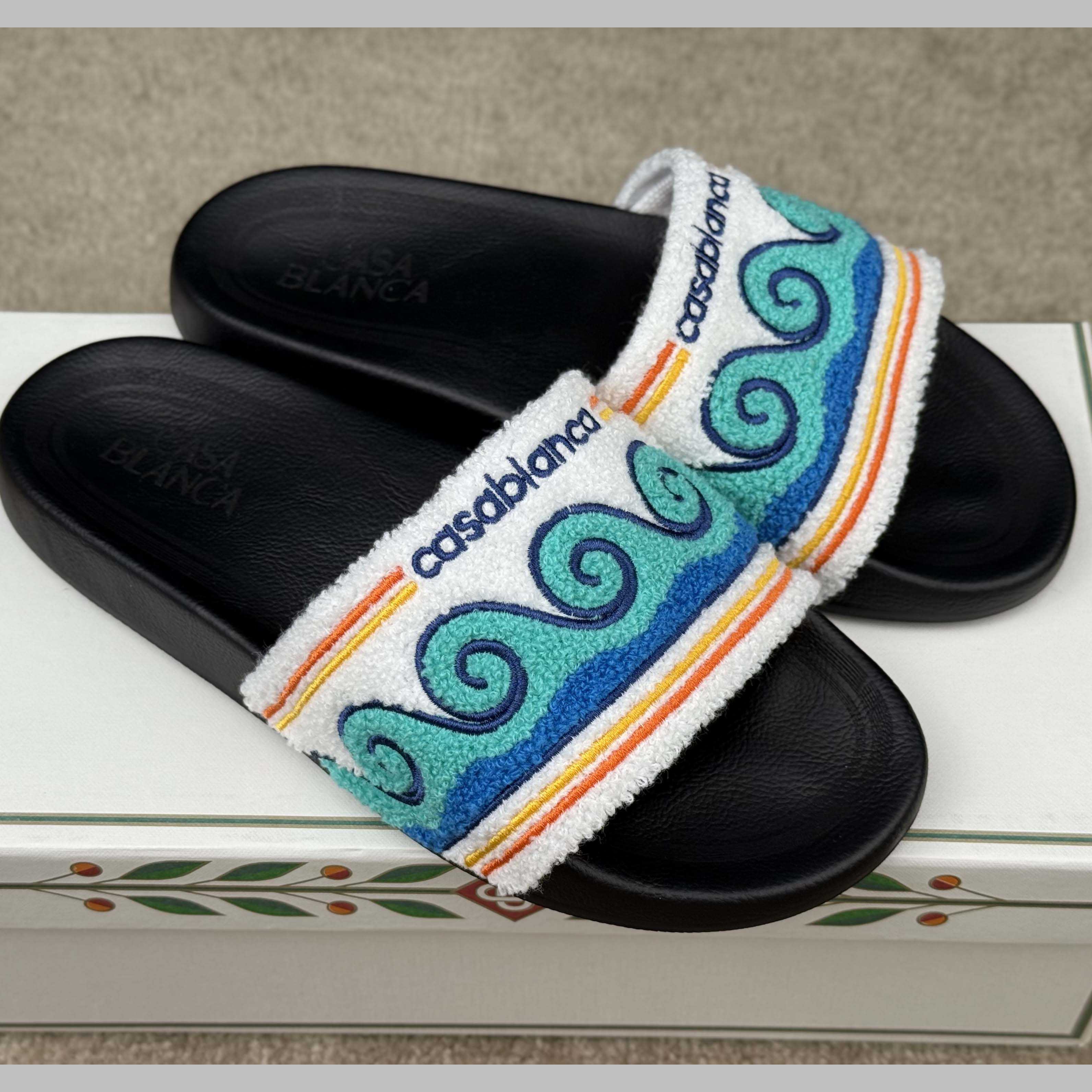 Casablanca Men's Embroidered Terry Slide Sandals - DesignerGu