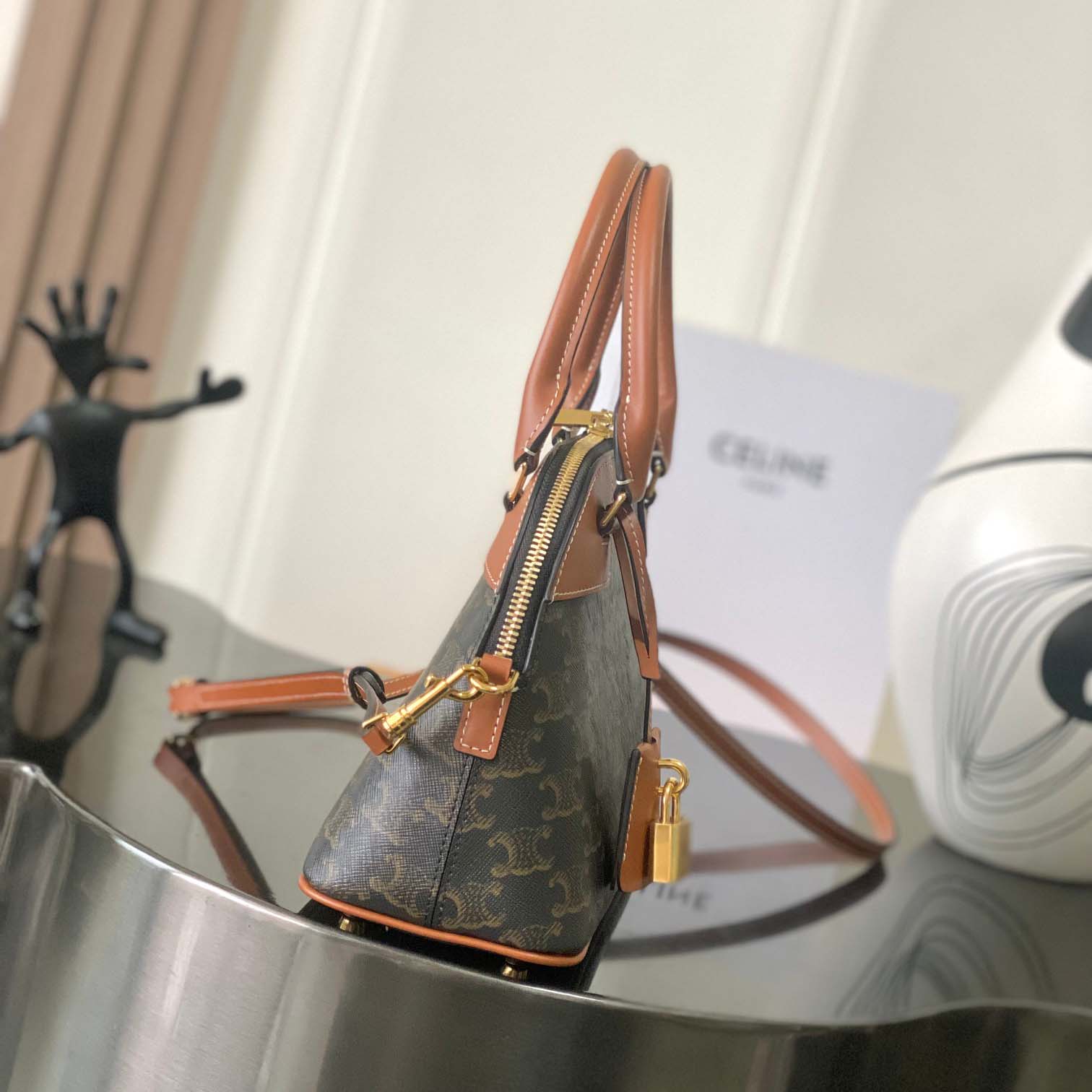 Celine Small Bowling In Triomphe Canvas And Calfskin  - DesignerGu