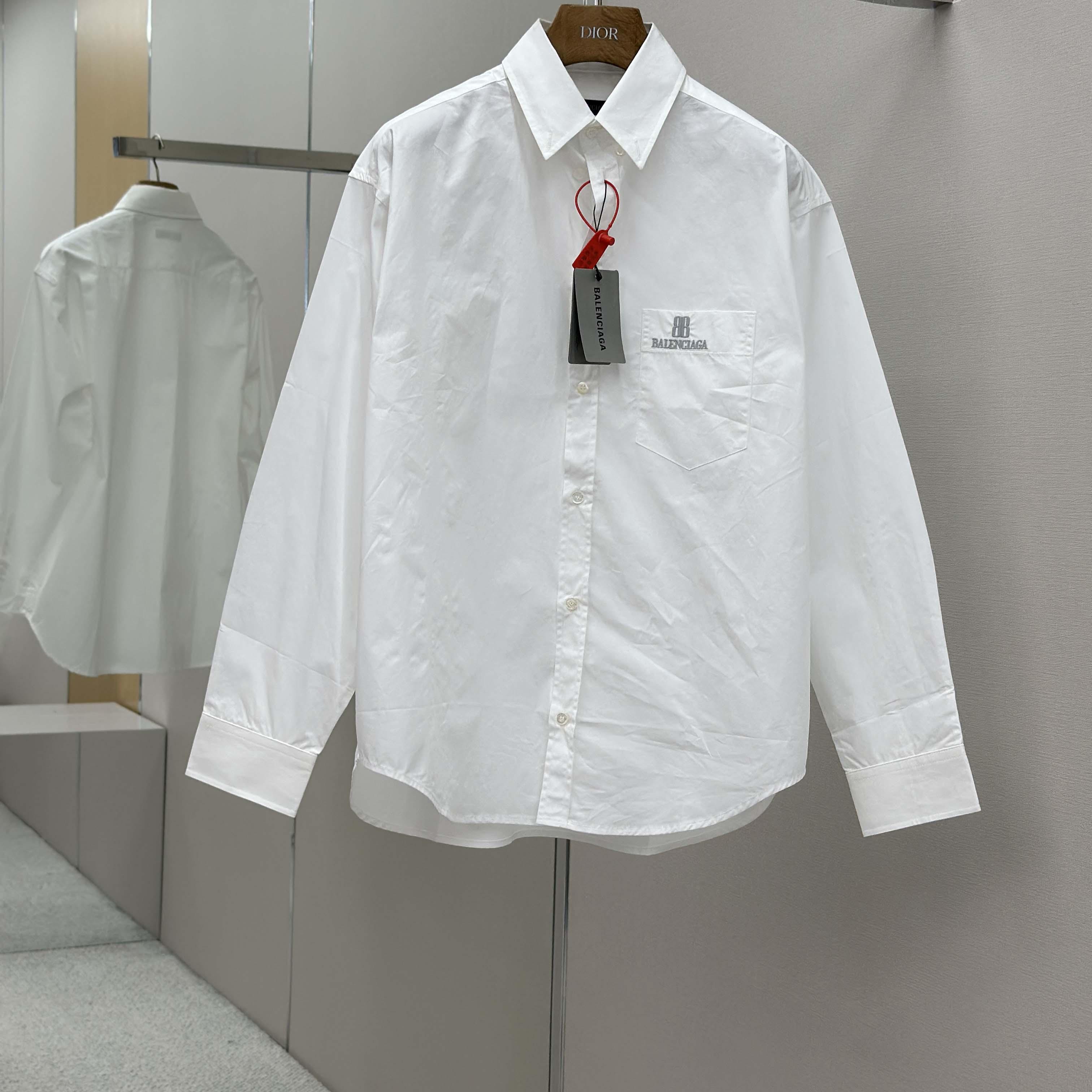 Balenciaga Large Fit Shirt In White Cotton Poplin - DesignerGu