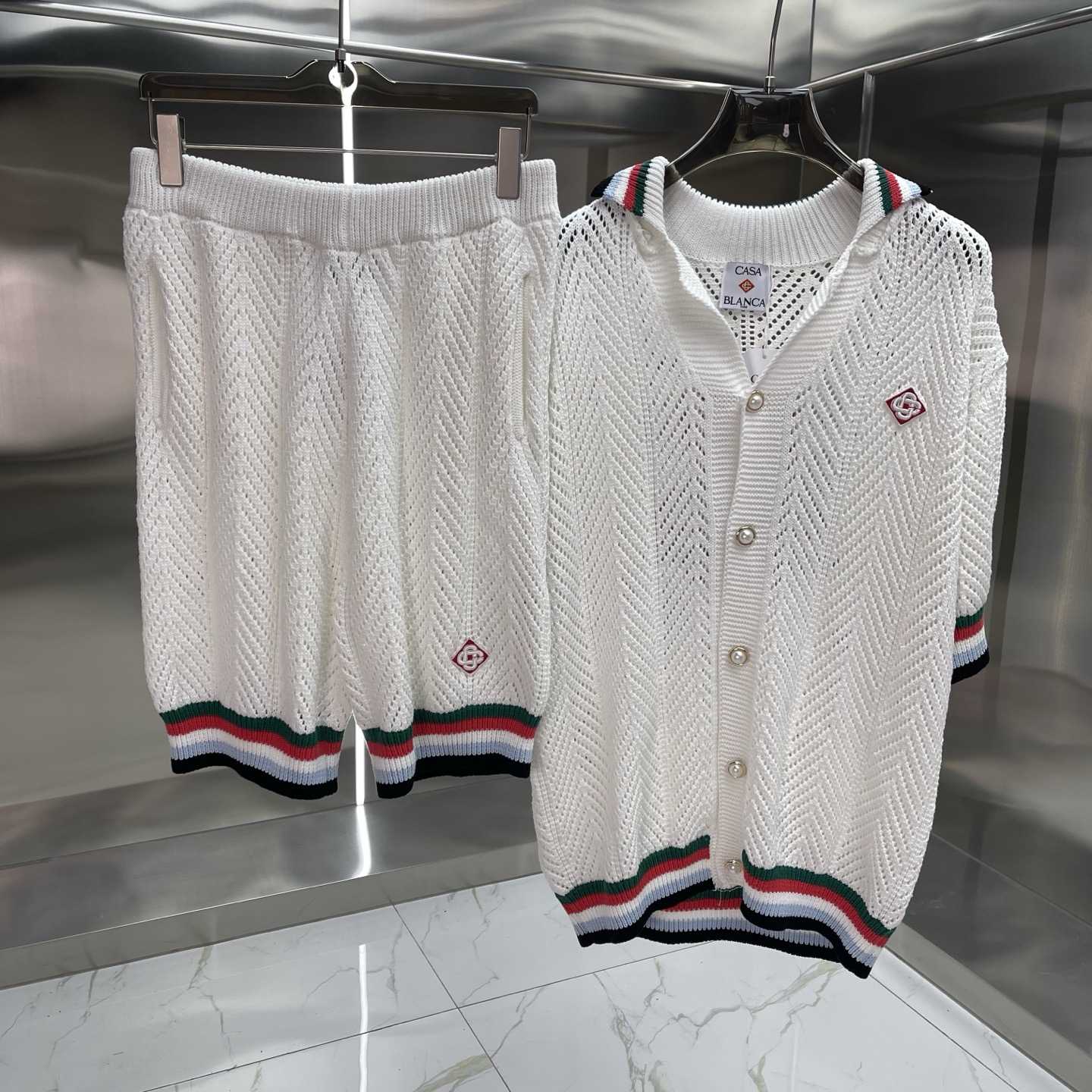 Casablanca Cotton Montagne Ondulee Short-Sleeve Crochet Shirt And Shorts - DesignerGu