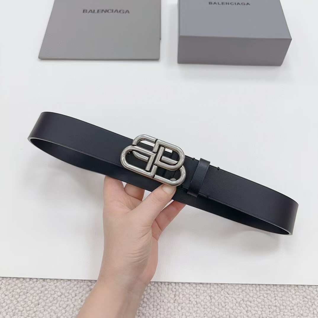 Balenciaga Black Bb Belt With silver Buckle - DesignerGu