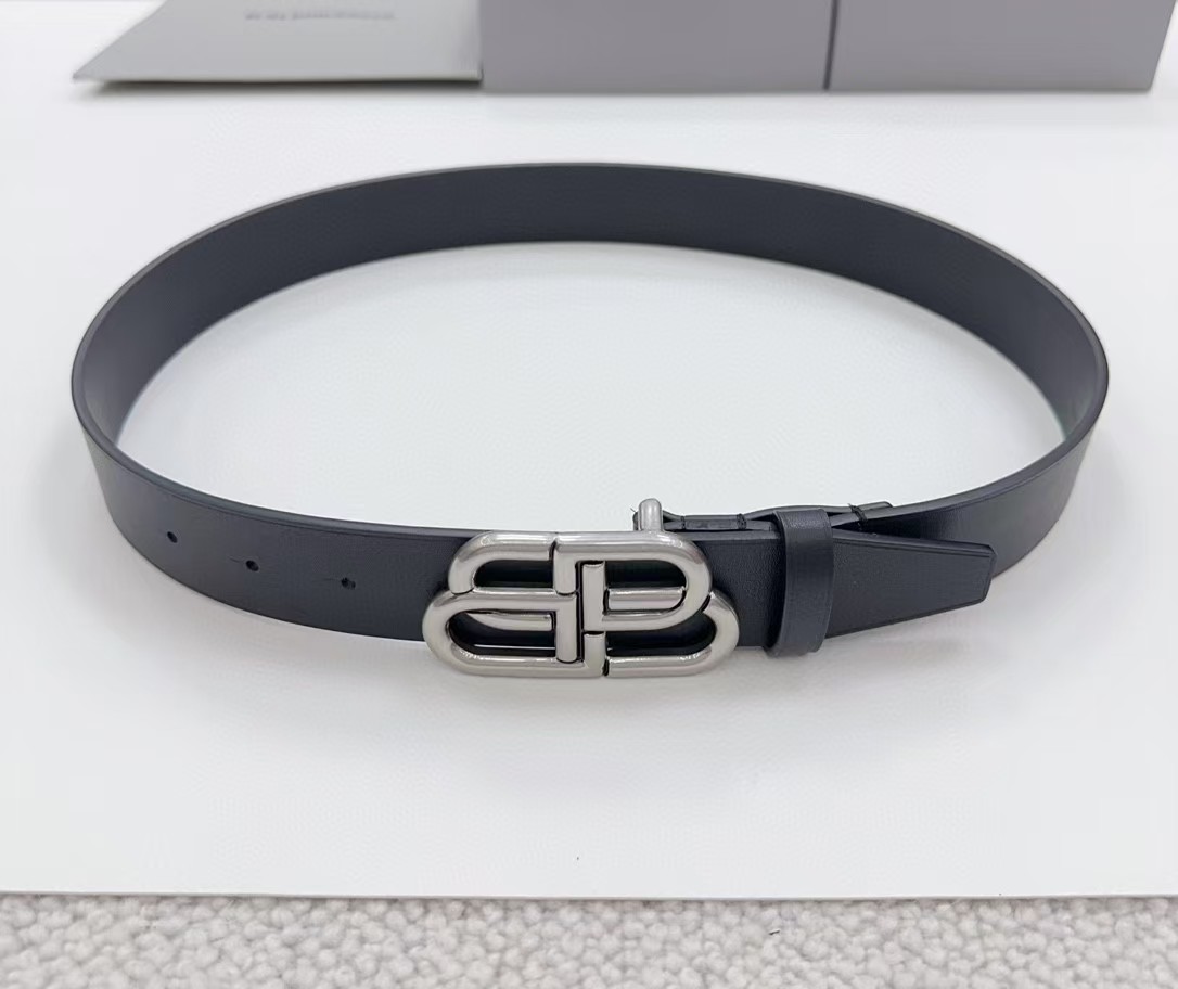 Balenciaga Black Bb Belt With silver Buckle - DesignerGu