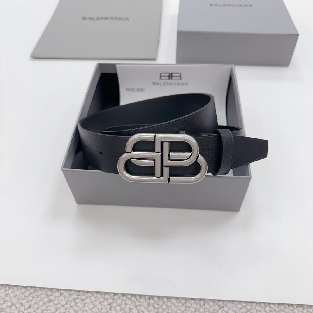 Balenciaga Black Bb Belt With silver Buckle - DesignerGu