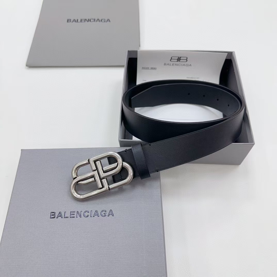 Balenciaga Black Bb Belt With silver Buckle - DesignerGu