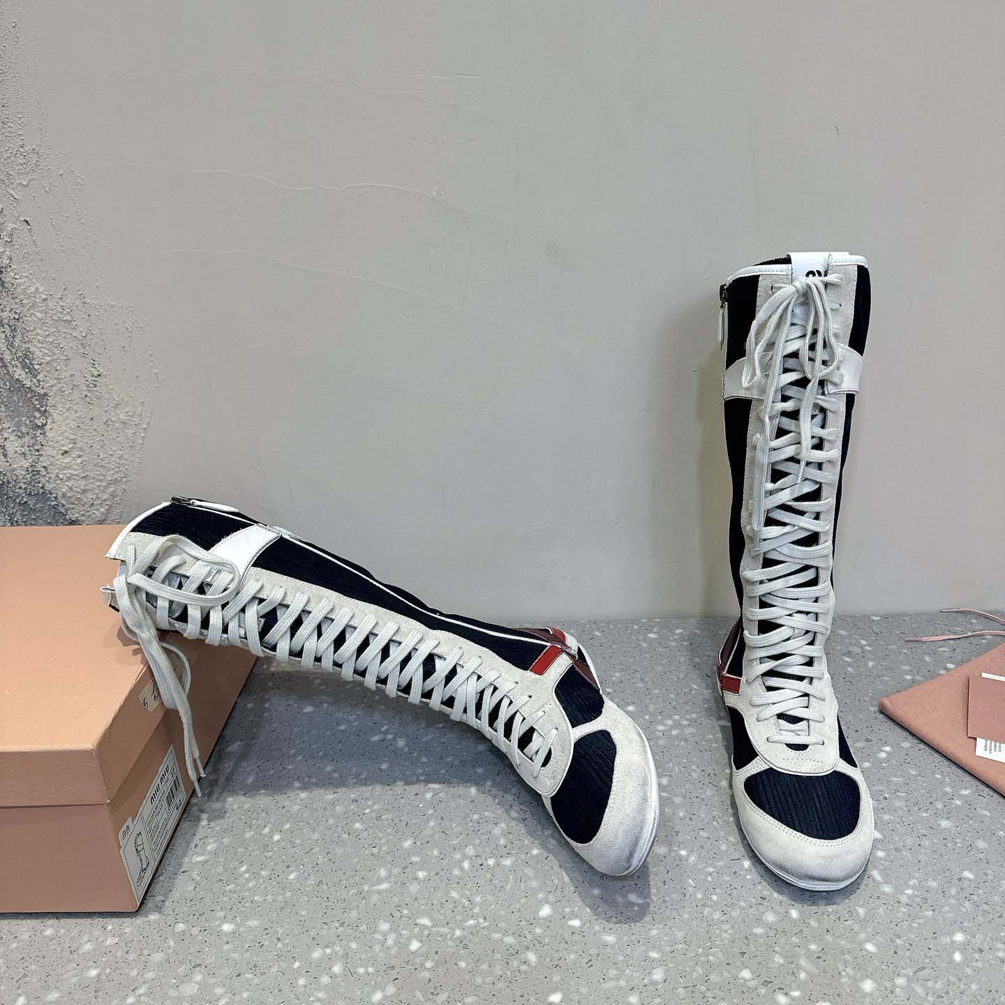 Miu Miu Gymnasium Technical Fabric And Suede Boxeur Boots - DesignerGu