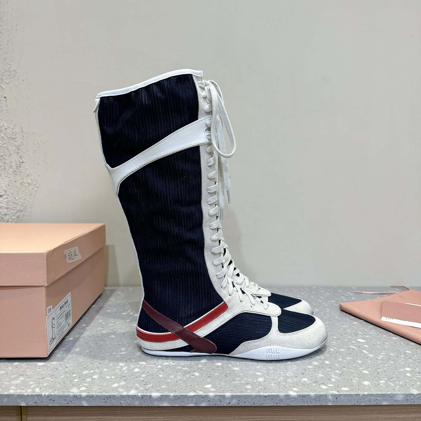 Miu Miu Gymnasium Technical Fabric And Suede Boxeur Boots - DesignerGu