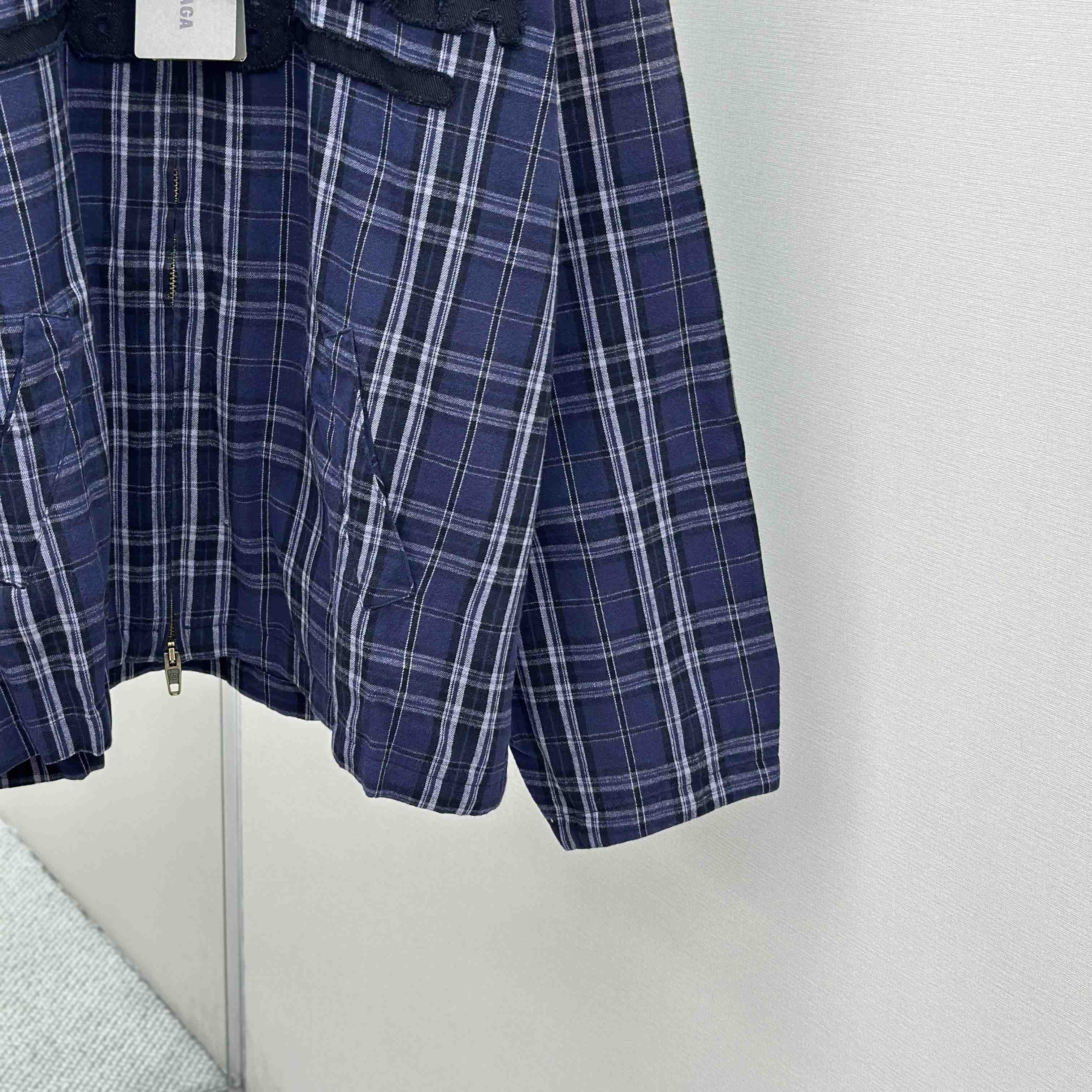 Balenciaga Logo Embroidered Hooded Check Jacket - DesignerGu