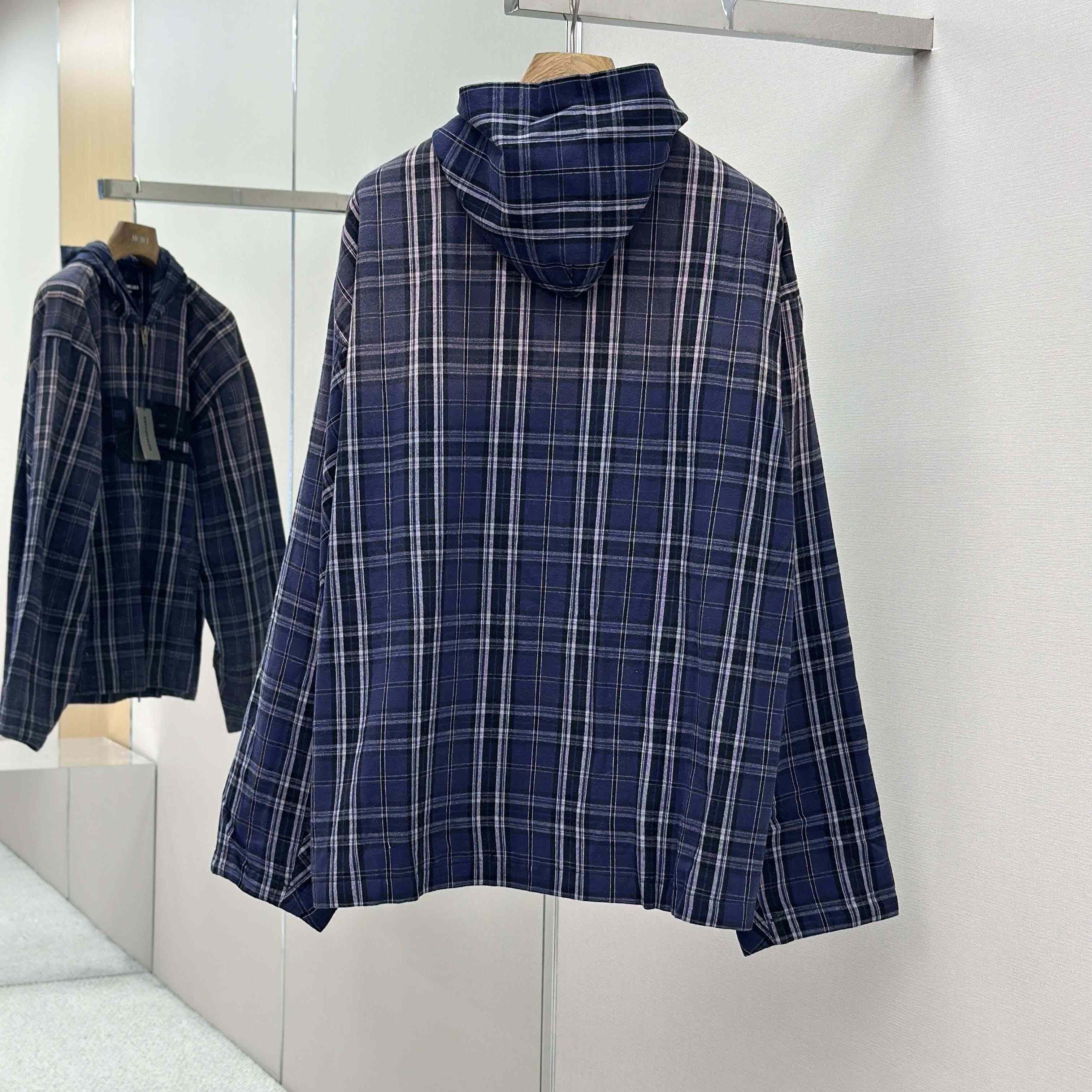 Balenciaga Logo Embroidered Hooded Check Jacket - DesignerGu