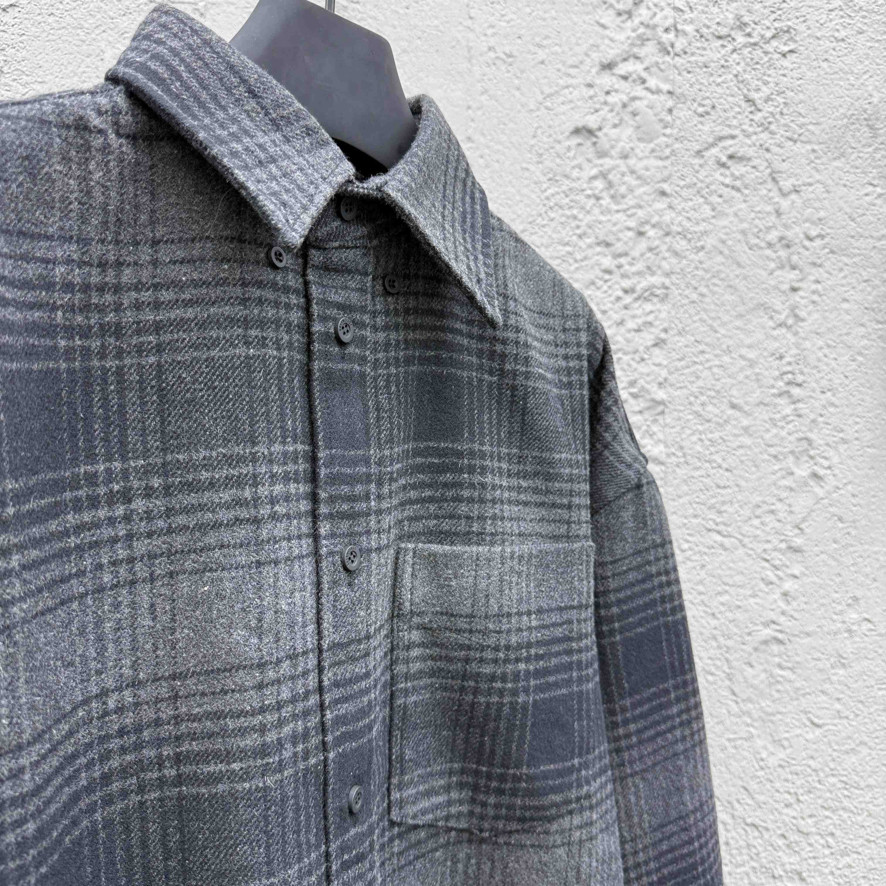 Balenciaga Oversized Shirt In Grey And Black Mix Wool Flannel - DesignerGu