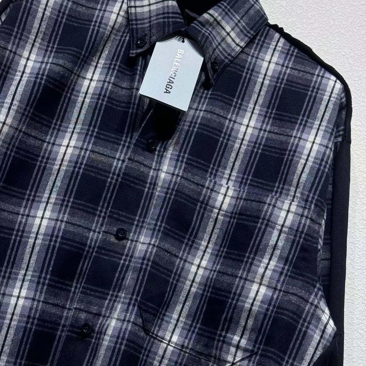 Balenciaga Hybrid Overshirt In Black And Grey Check Flannel - DesignerGu