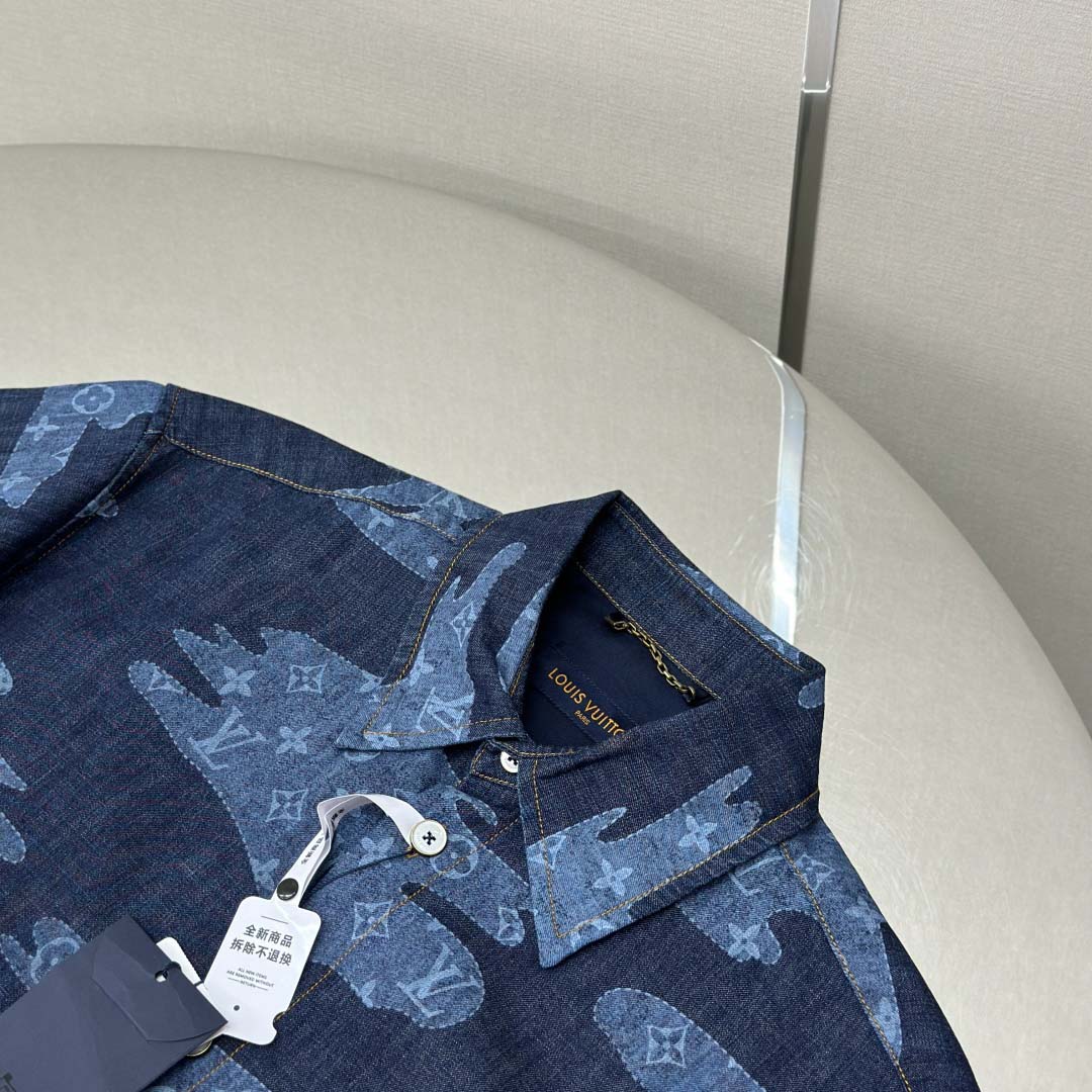 Louis Vuitton Monogram Short-Sleeved Chambray Shirt   1AIMJ8 - DesignerGu