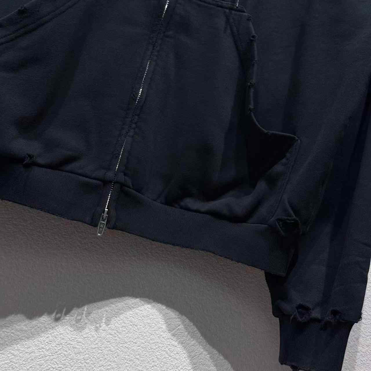 Balenciaga Security Tape Logo Large Zip-Up Hoodie In Faded Washed Black And Red Dry Fleece - DesignerGu