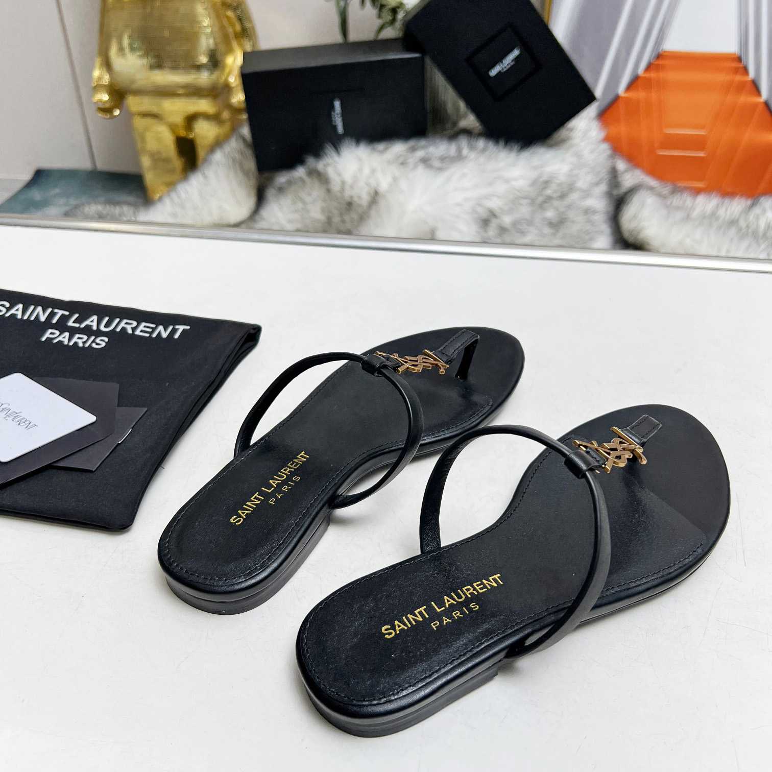 Saint Laurent Cassandra Leather Flip Flops  - DesignerGu