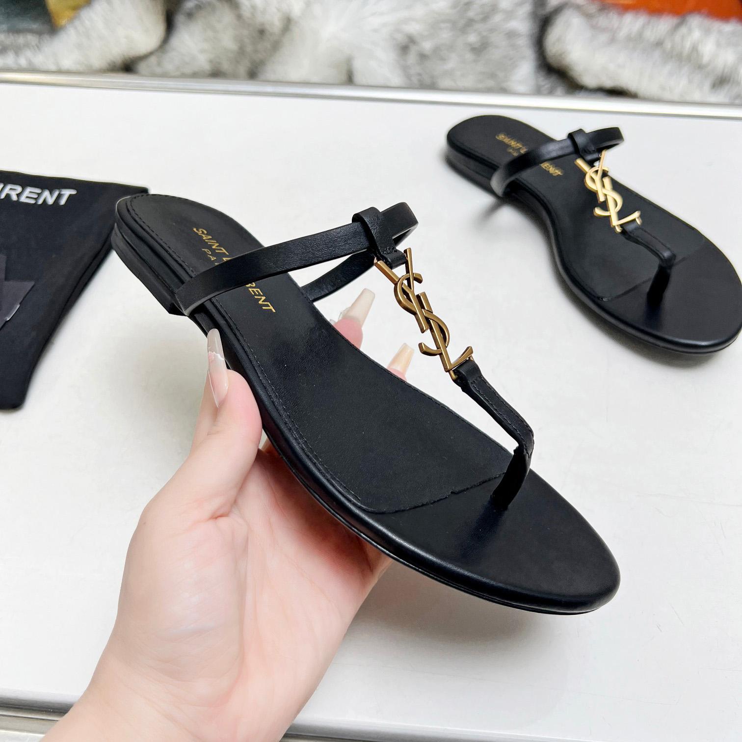 Saint Laurent Cassandra Leather Flip Flops  - DesignerGu