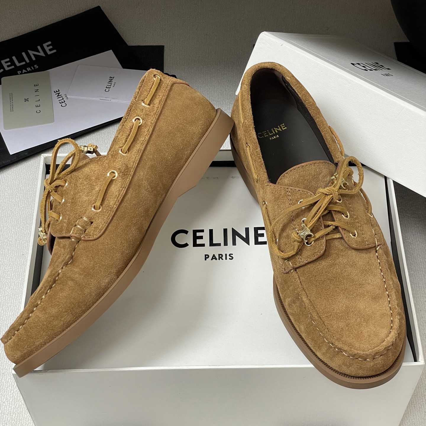 Celine Bateau In Suede Calfskin - DesignerGu