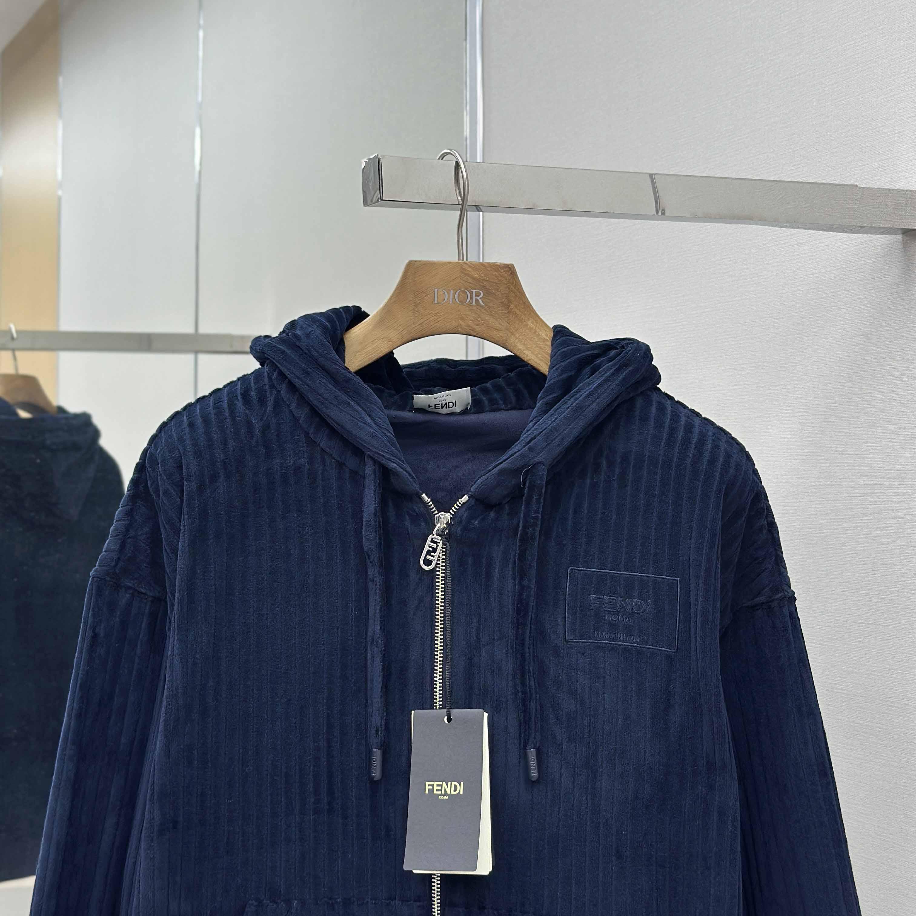 Fendi Blue Men Navy Blue Hooded Sweatshirt  - DesignerGu