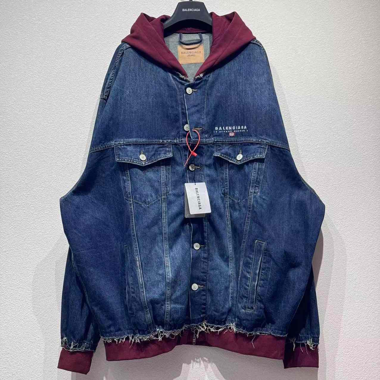 Balenciaga Patched Denim Jacket In Blue Denim And Dark Grey - DesignerGu