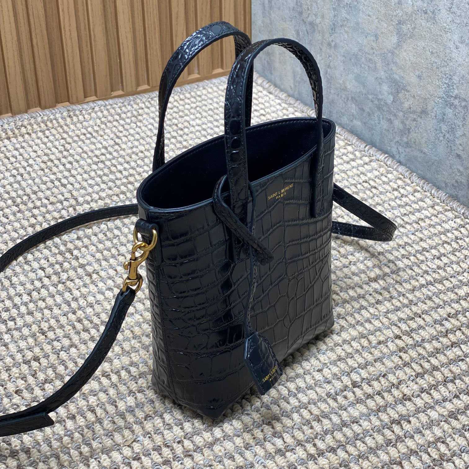 Saint Laurent Mini Toy Shopping Saint Laurent In Crocodile -  Embossed Leather - DesignerGu