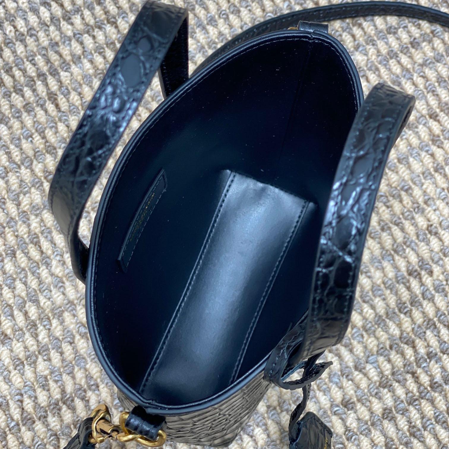 Saint Laurent Mini Toy Shopping Saint Laurent In Crocodile -  Embossed Leather - DesignerGu