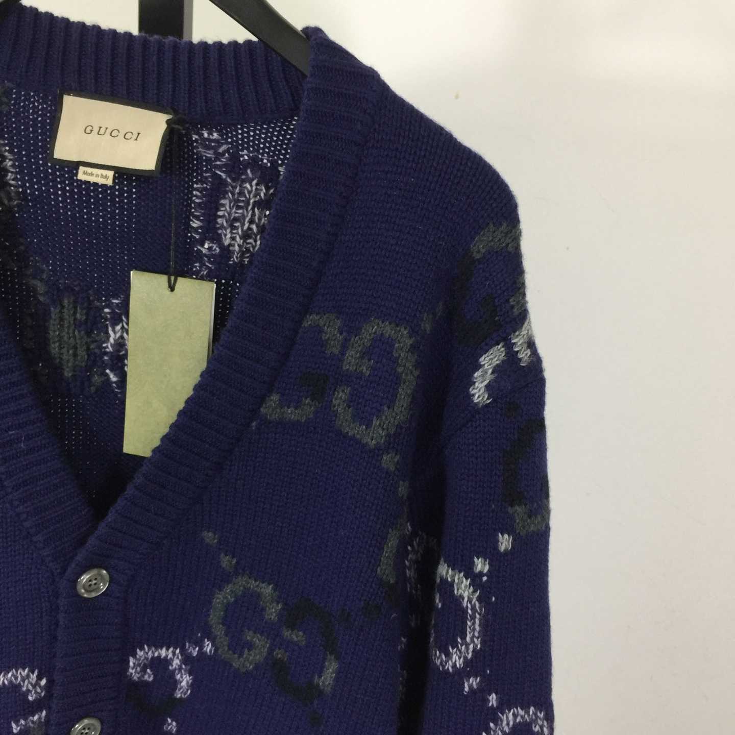 Gucci Wool Cardigan With GG Intarsia - DesignerGu