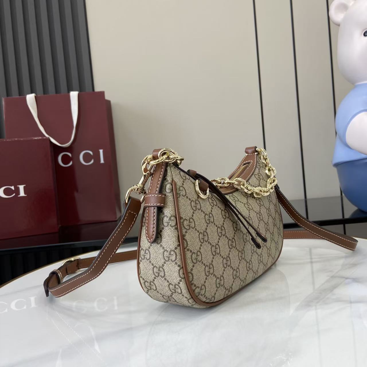 Gucci GG Emblem Small Shoulder Bag - DesignerGu