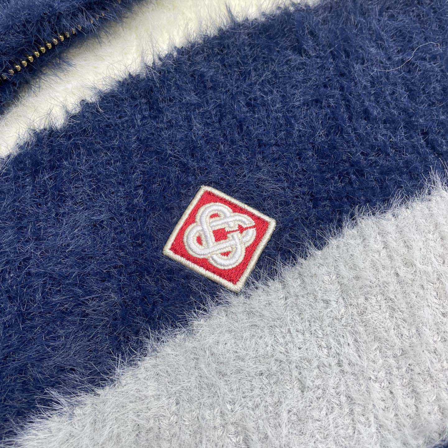 Casablanca Striped Fluffy Zip Up Jumper     D0106 - DesignerGu