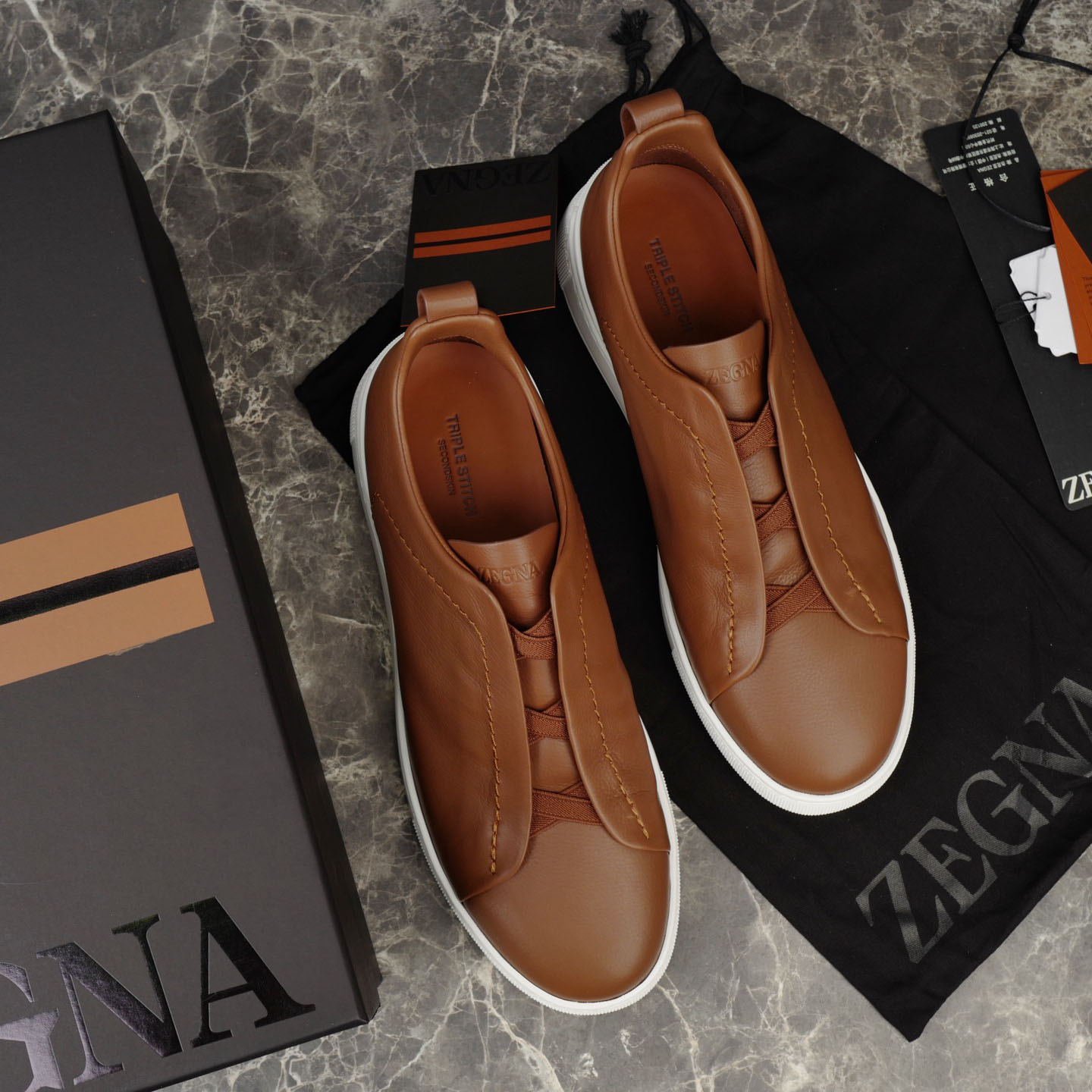 Zegna Beige Secondskin Triple Stitch™ Sneakers - DesignerGu