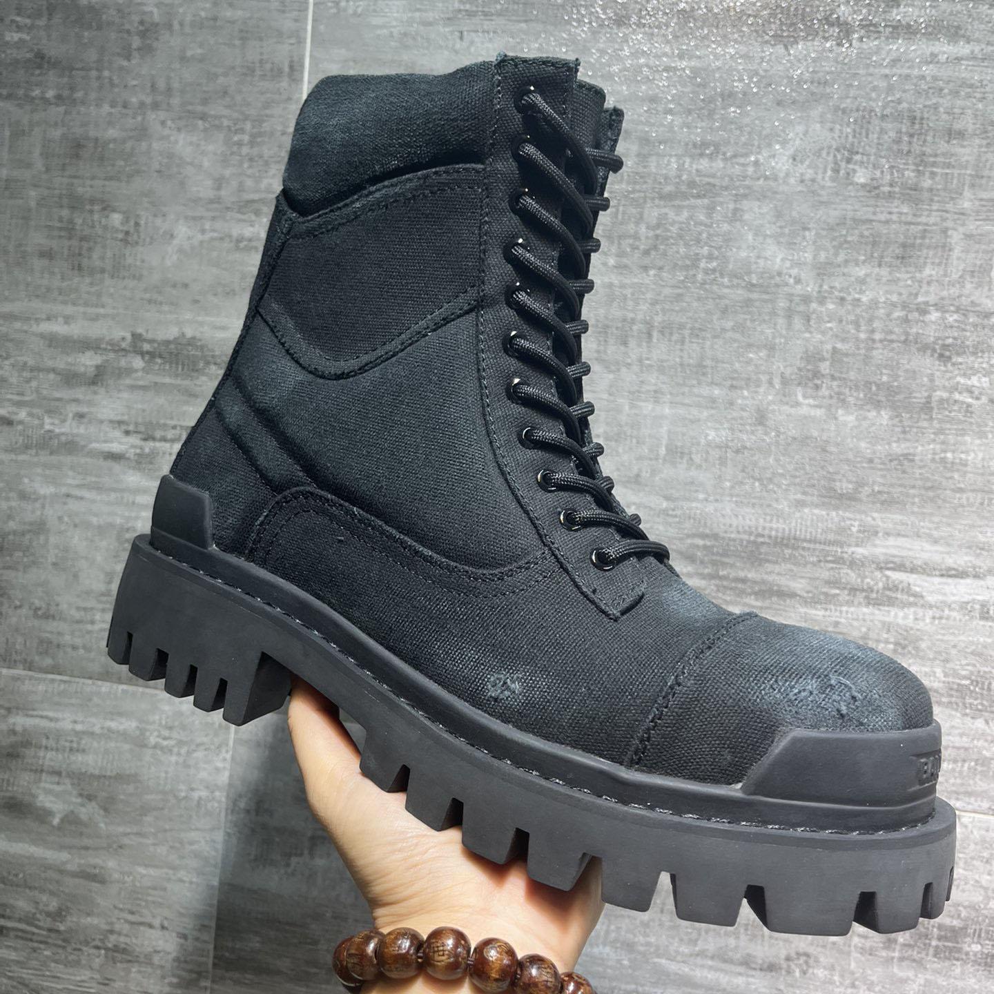 Balenciaga Combat Strike 20mm Boot In Black Cotton Canvas - DesignerGu