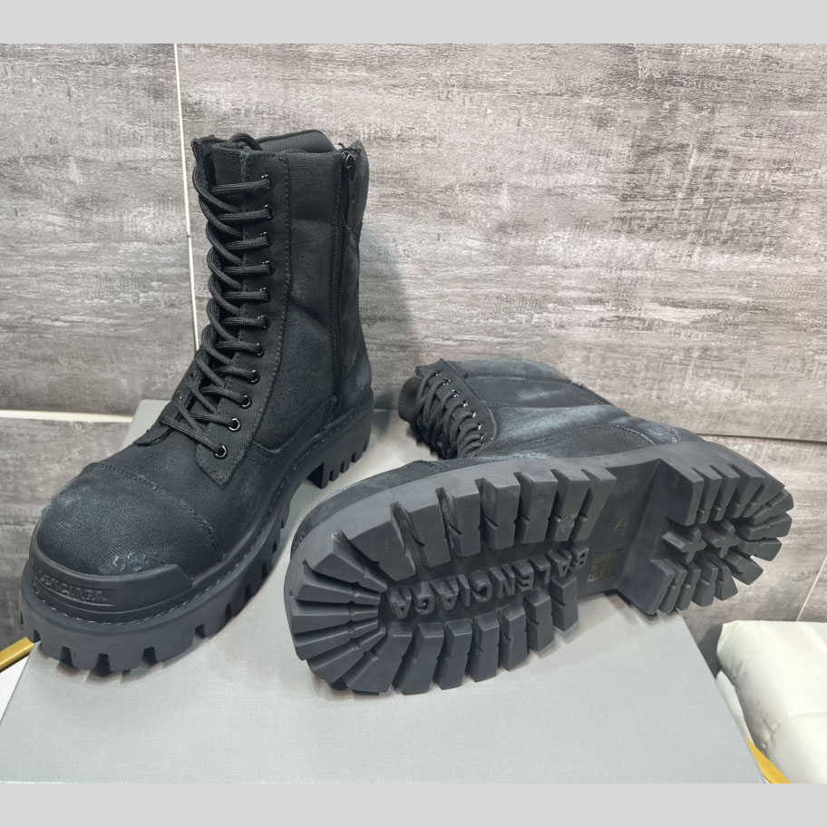 Balenciaga Combat Strike 20mm Boot In Black Cotton Canvas - DesignerGu