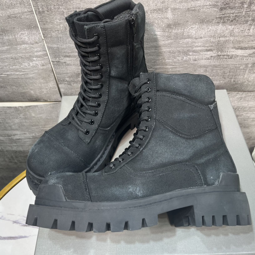Balenciaga Combat Strike 20mm Boot In Black Cotton Canvas - DesignerGu