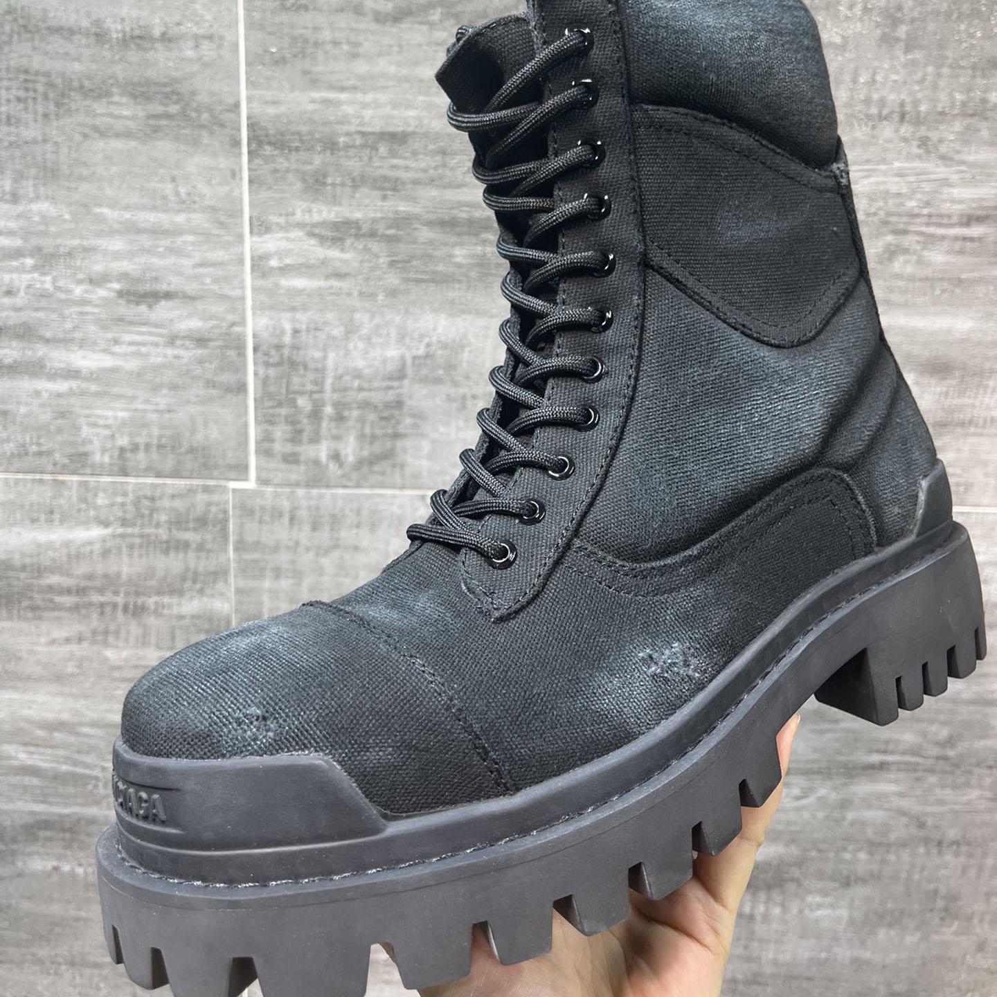 Balenciaga Combat Strike 20mm Boot In Black Cotton Canvas - DesignerGu
