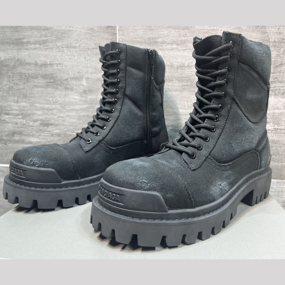 Balenciaga Combat Strike 20mm Boot In Black Cotton Canvas - DesignerGu