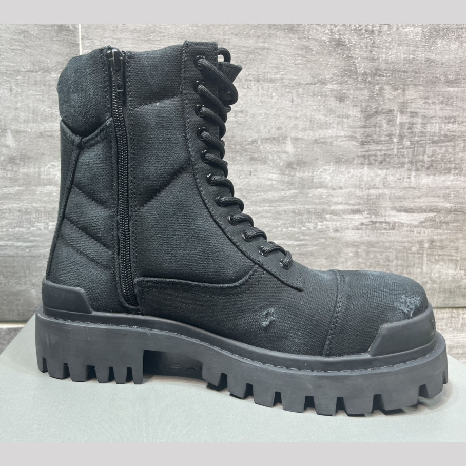 Balenciaga Combat Strike 20mm Boot In Black Cotton Canvas - DesignerGu
