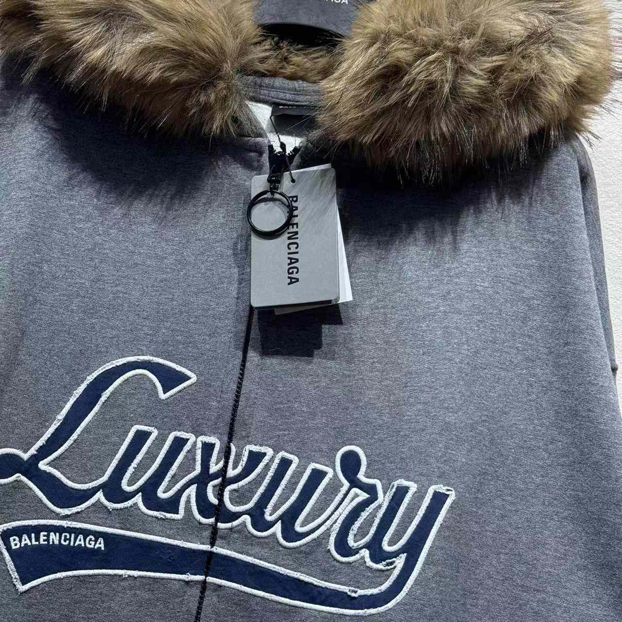 Balenciaga Luxury Script Oversized Zip-Up Hoodie In Dark Heather Grey - DesignerGu