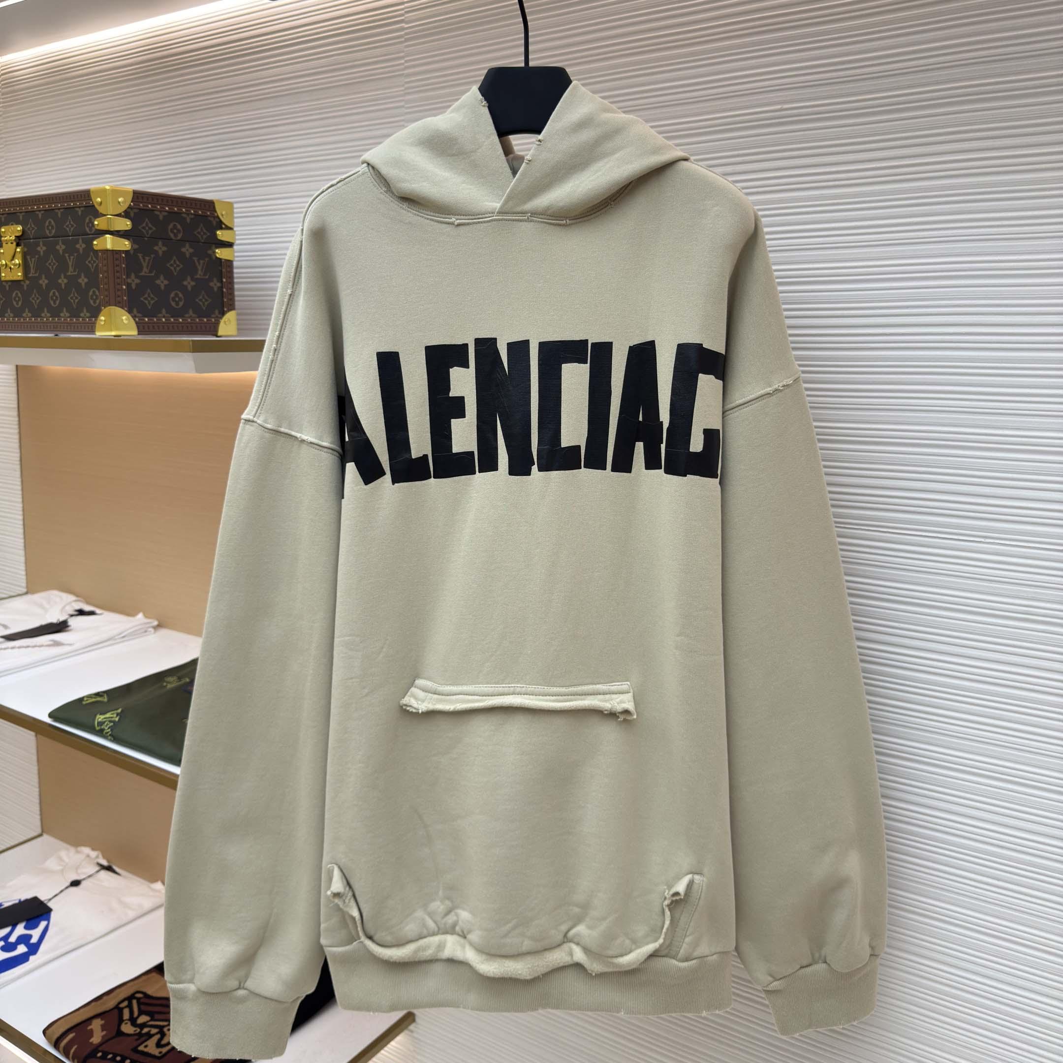 Balenciaga Tape Type Ripped Hoodie In Beige Dry leece - DesignerGu
