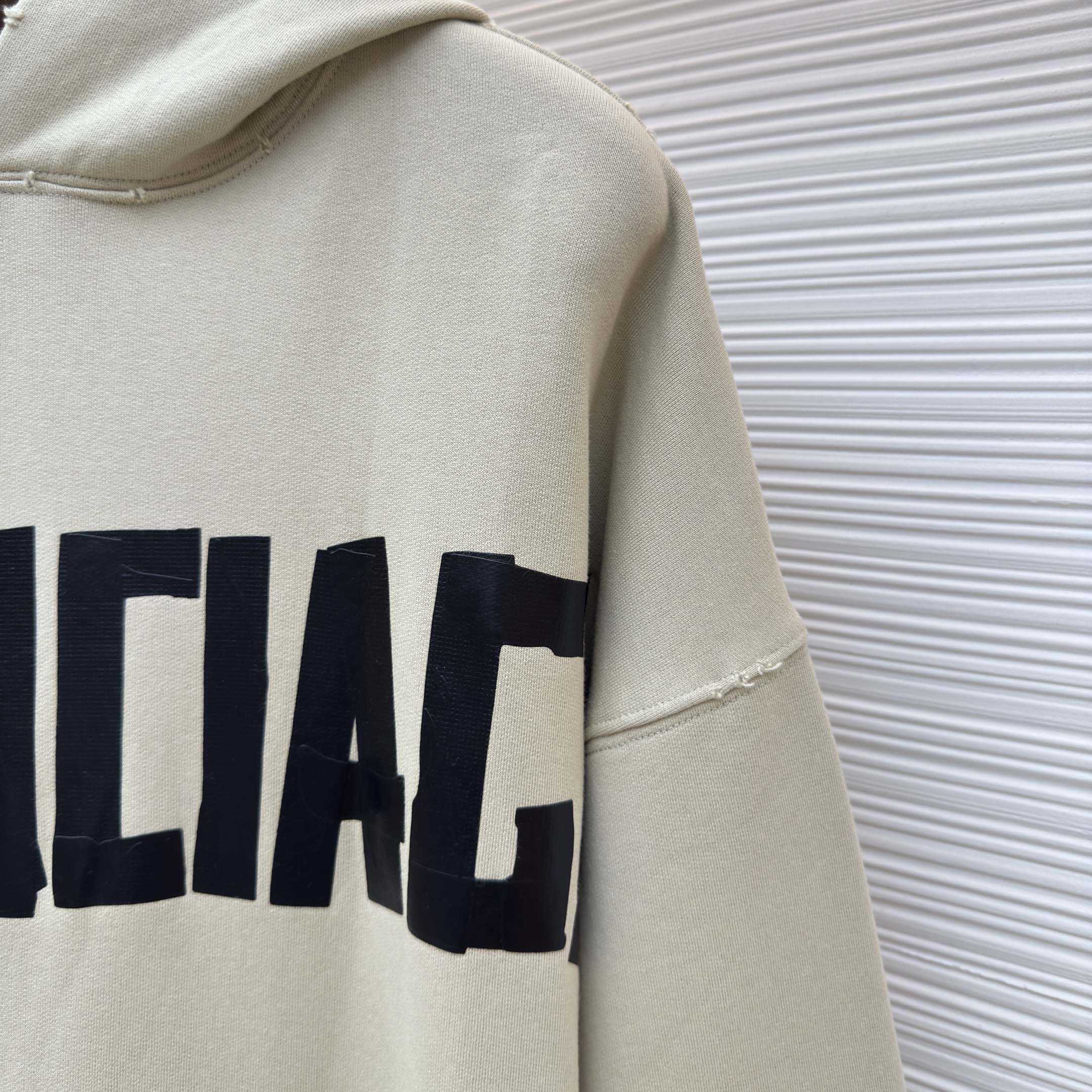 Balenciaga Tape Type Ripped Hoodie In Beige Dry leece - DesignerGu