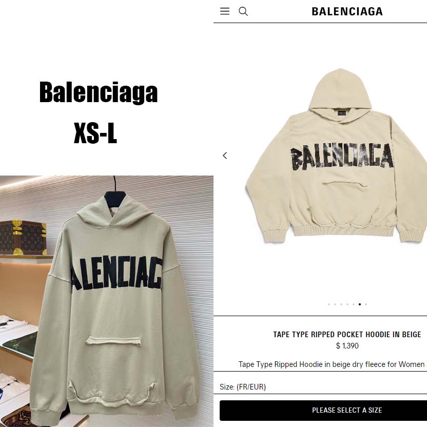 Balenciaga Tape Type Ripped Hoodie In Beige Dry leece - DesignerGu