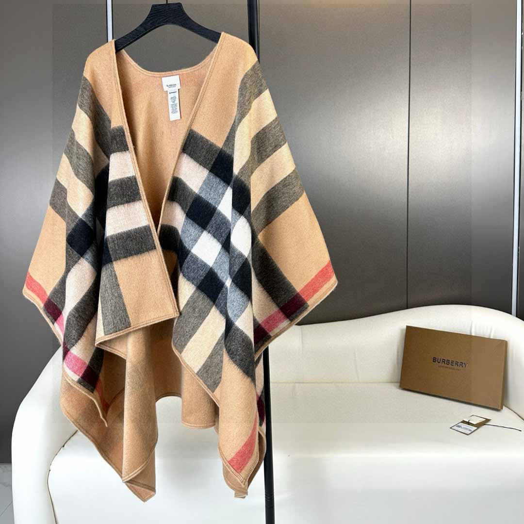 Burberry Reversible Monogram Wool Cashmere Jacquard Cape - DesignerGu