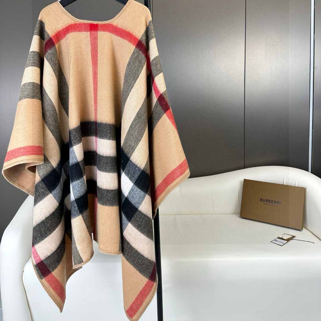 Burberry Reversible Monogram Wool Cashmere Jacquard Cape - DesignerGu