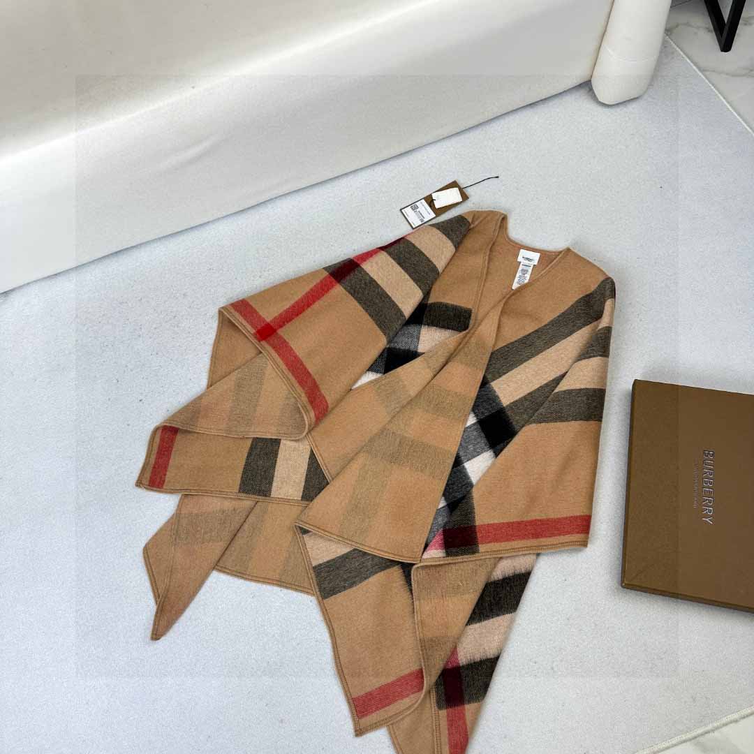 Burberry Reversible Monogram Wool Cashmere Jacquard Cape - DesignerGu